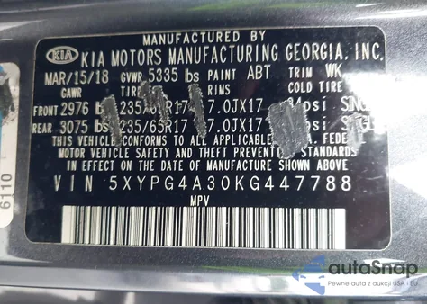 2019 Kia Sorento 2.4L Lx from USA, damaged, VIN 5XYPG4A30KG447788